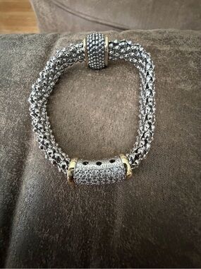 Elegant Silver and Gold-Tone Crystal Knit Bracelet